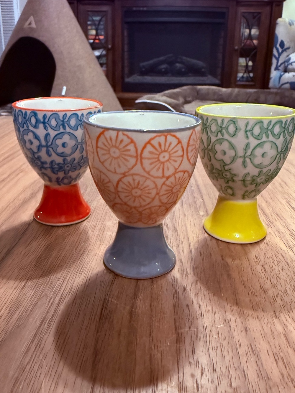Ceramic Patterned Egg Cup - Orange, Blue, Green